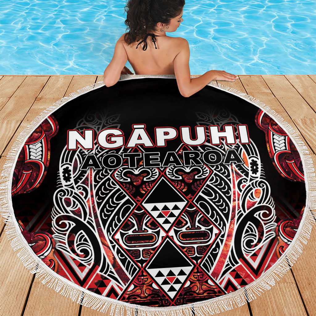 Aotearoa Ngapuhi Beach Blanket Maori Red Tribal Paua Shell Pattern