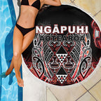 Aotearoa Ngapuhi Beach Blanket Maori Red Tribal Paua Shell Pattern