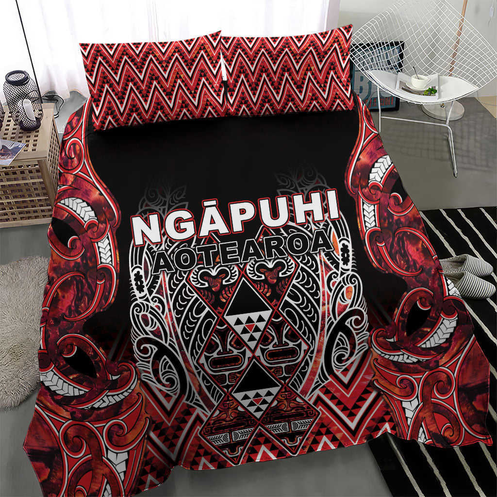 Aotearoa Ngapuhi Bedding Set Maori Red Tribal Paua Shell Pattern