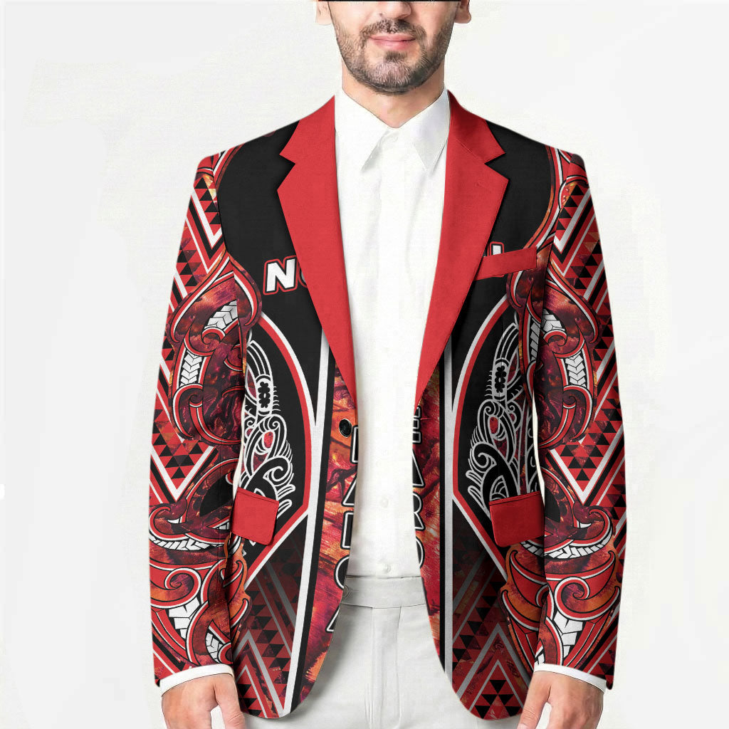 Aotearoa Ngapuhi Blazer Maori Red Tribal Paua Shell Pattern