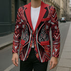 Aotearoa Ngapuhi Blazer Maori Red Tribal Paua Shell Pattern