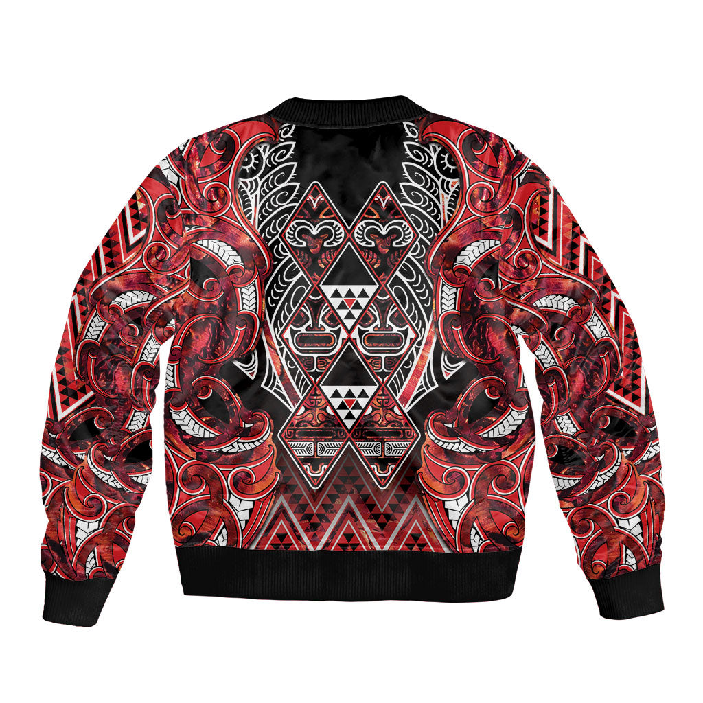 Aotearoa Ngapuhi Bomber Jacket Maori Red Tribal Paua Shell Pattern