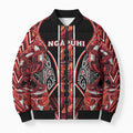Aotearoa Ngapuhi Bomber Puffer Jacket Maori Red Tribal Paua Shell Pattern