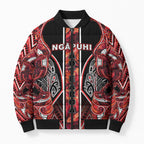 Aotearoa Ngapuhi Bomber Puffer Jacket Maori Red Tribal Paua Shell Pattern