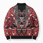 Aotearoa Ngapuhi Bomber Puffer Jacket Maori Red Tribal Paua Shell Pattern