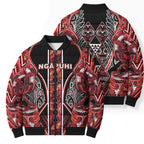 Aotearoa Ngapuhi Bomber Puffer Jacket Maori Red Tribal Paua Shell Pattern