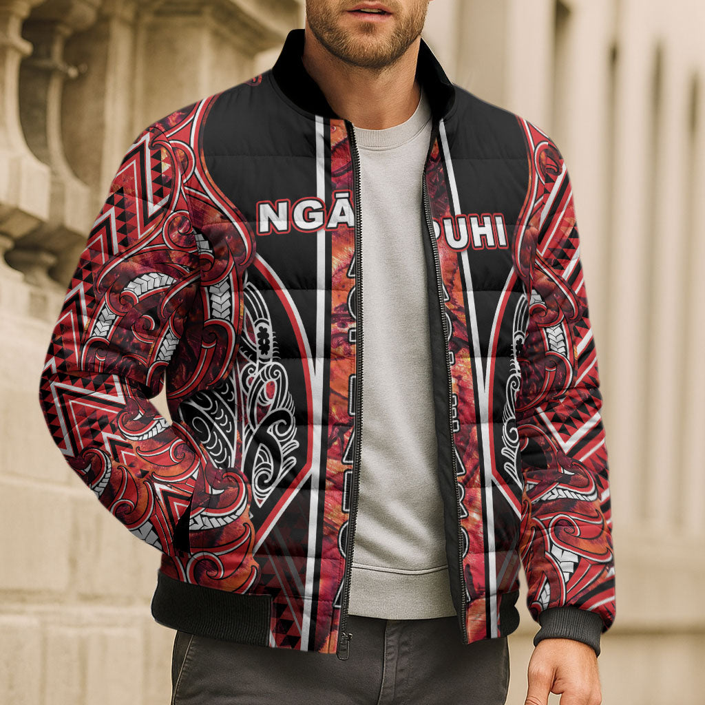 Aotearoa Ngapuhi Bomber Puffer Jacket Maori Red Tribal Paua Shell Pattern