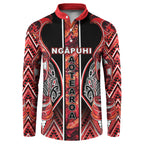 Aotearoa Ngapuhi Button Sweatshirt Maori Red Tribal Paua Shell Pattern