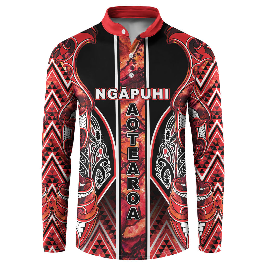 Aotearoa Ngapuhi Button Sweatshirt Maori Red Tribal Paua Shell Pattern