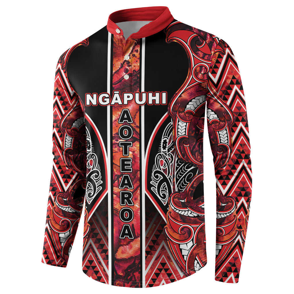 Aotearoa Ngapuhi Button Sweatshirt Maori Red Tribal Paua Shell Pattern