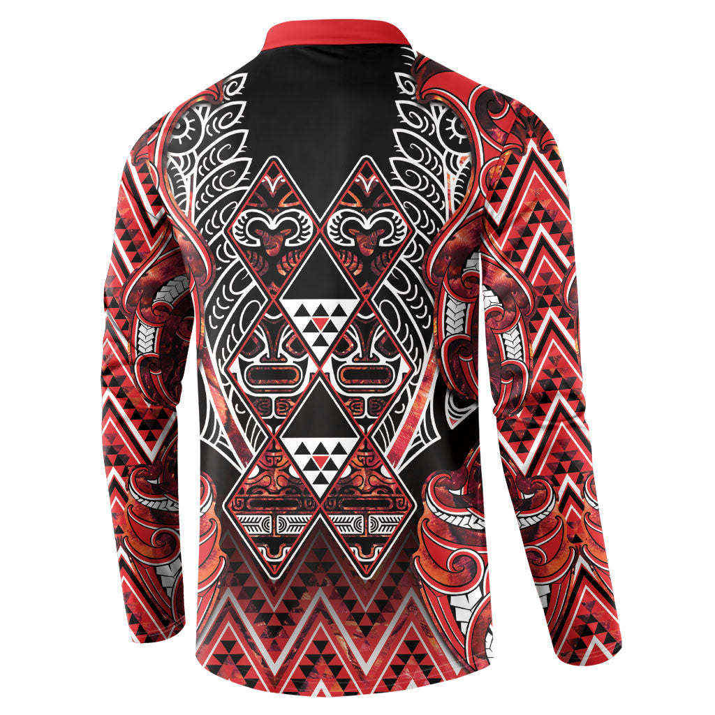 Aotearoa Ngapuhi Button Sweatshirt Maori Red Tribal Paua Shell Pattern