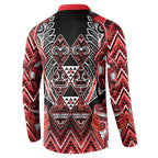 Aotearoa Ngapuhi Button Sweatshirt Maori Red Tribal Paua Shell Pattern