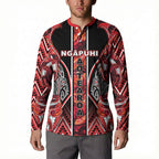 Aotearoa Ngapuhi Button Sweatshirt Maori Red Tribal Paua Shell Pattern