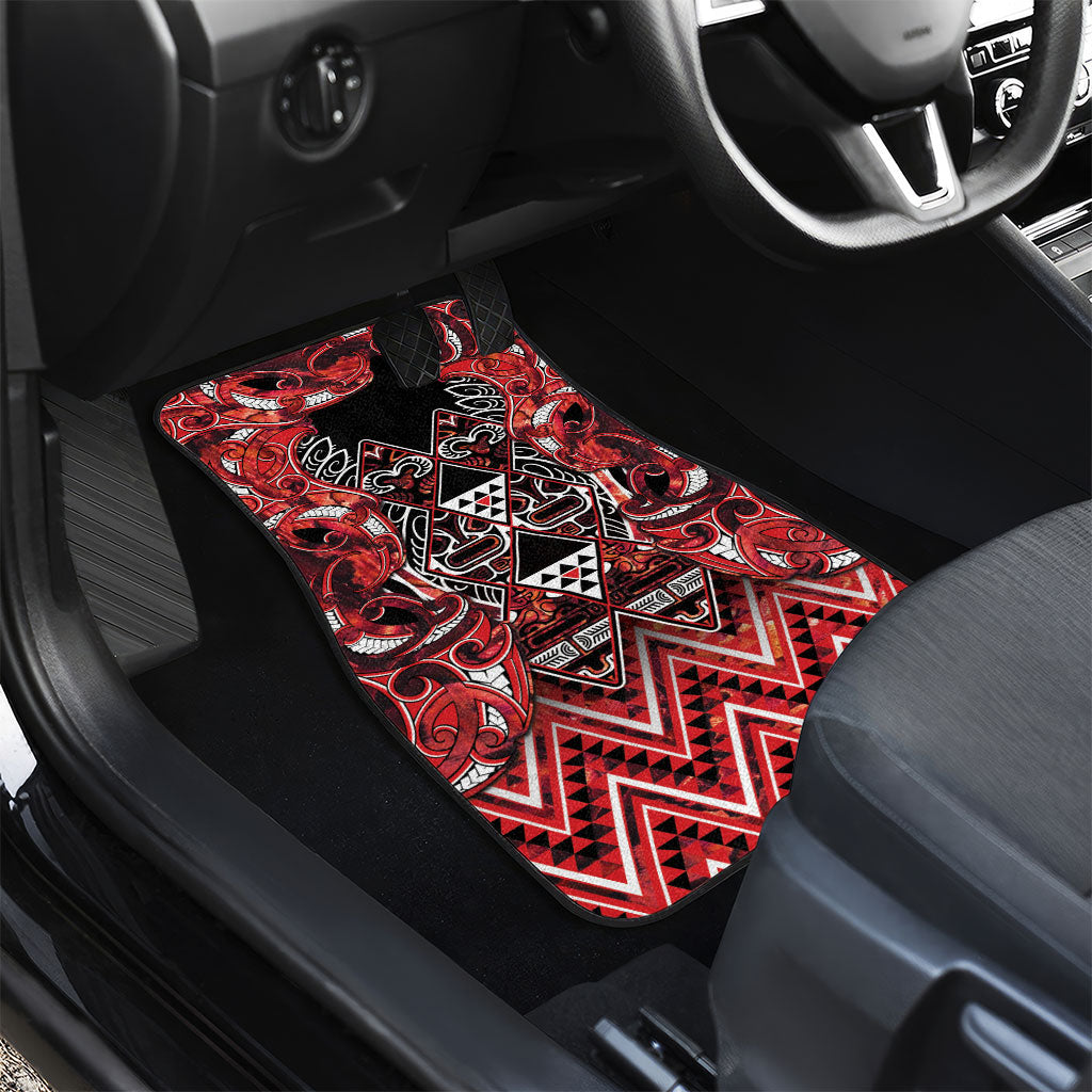 Aotearoa Ngapuhi Car Mats Maori Red Tribal Paua Shell Pattern