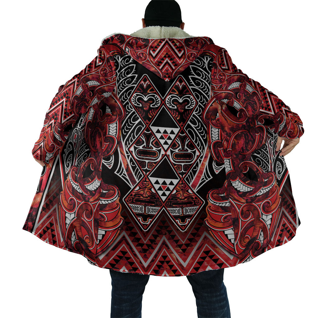 Aotearoa Ngapuhi Cloak Maori Red Tribal Paua Shell Pattern