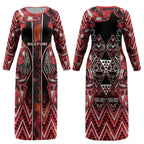 Aotearoa Ngapuhi Couples Matching Long Sleeve Bodycon Dress and Hawaiian Shirt Maori Red Tribal Paua Shell Pattern