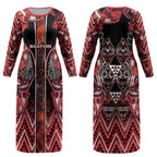 Aotearoa Ngapuhi Couples Matching Long Sleeve Bodycon Dress and Long Sleeve Button Shirt Maori Red Tribal Paua Shell Pattern