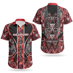 Aotearoa Ngapuhi Couples Matching Off Shoulder Maxi Dress and Hawaiian Shirt Maori Red Tribal Paua Shell Pattern
