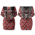 Aotearoa Ngapuhi Couples Matching Off Shoulder Short Dress and Hawaiian Shirt Maori Red Tribal Paua Shell Pattern