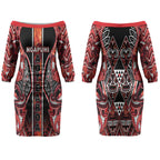 Aotearoa Ngapuhi Couples Matching Off The Shoulder Long Sleeve Dress and Long Sleeve Button Shirt Maori Red Tribal Paua Shell Pattern