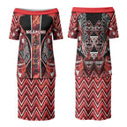 Aotearoa Ngapuhi Couples Matching Puletasi and Long Sleeve Button Shirt Maori Red Tribal Paua Shell Pattern