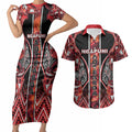 Aotearoa Ngapuhi Couples Matching Short Sleeve Bodycon Dress and Hawaiian Shirt Maori Red Tribal Paua Shell Pattern