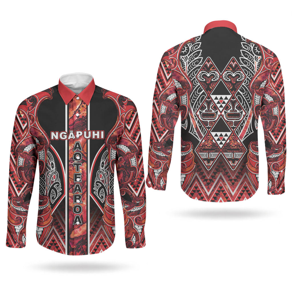 Aotearoa Ngapuhi Couples Matching Short Sleeve Bodycon Dress and Long Sleeve Button Shirt Maori Red Tribal Paua Shell Pattern