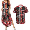 Aotearoa Ngapuhi Couples Matching Summer Maxi Dress and Hawaiian Shirt Maori Red Tribal Paua Shell Pattern