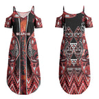 Aotearoa Ngapuhi Couples Matching Summer Maxi Dress and Hawaiian Shirt Maori Red Tribal Paua Shell Pattern