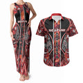 Aotearoa Ngapuhi Couples Matching Tank Maxi Dress and Hawaiian Shirt Maori Red Tribal Paua Shell Pattern