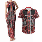Aotearoa Ngapuhi Couples Matching Tank Maxi Dress and Hawaiian Shirt Maori Red Tribal Paua Shell Pattern
