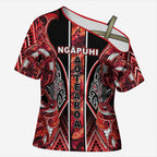 Aotearoa Ngapuhi Cross Shoulder Shirt Maori Red Tribal Paua Shell Pattern