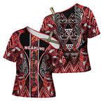 Aotearoa Ngapuhi Cross Shoulder Shirt Maori Red Tribal Paua Shell Pattern