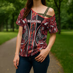 Aotearoa Ngapuhi Cross Shoulder Shirt Maori Red Tribal Paua Shell Pattern