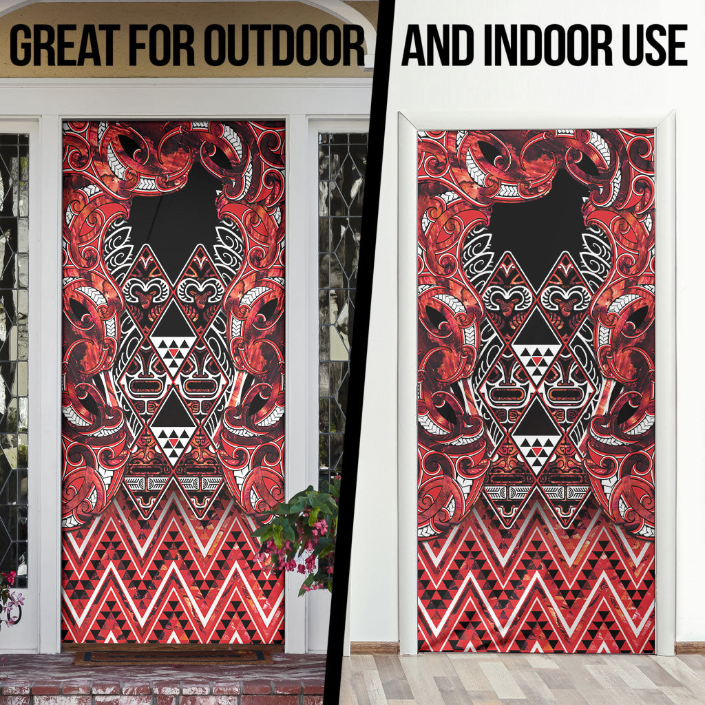 Aotearoa Ngapuhi Door Cover Maori Red Tribal Paua Shell Pattern