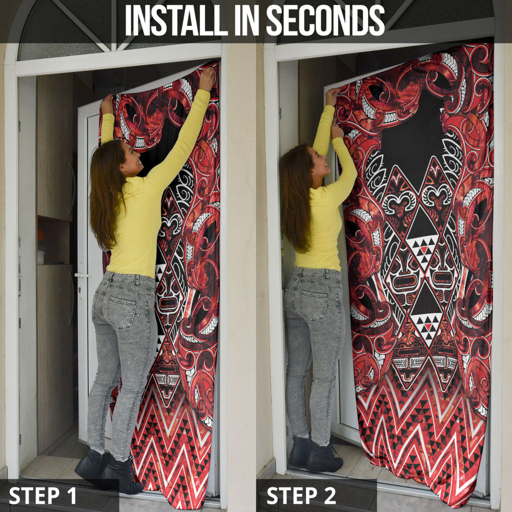 Aotearoa Ngapuhi Door Cover Maori Red Tribal Paua Shell Pattern