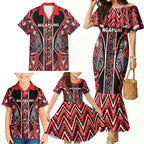 Aotearoa Ngapuhi Family Matching Mermaid Dress and Hawaiian Shirt Maori Red Tribal Paua Shell Pattern