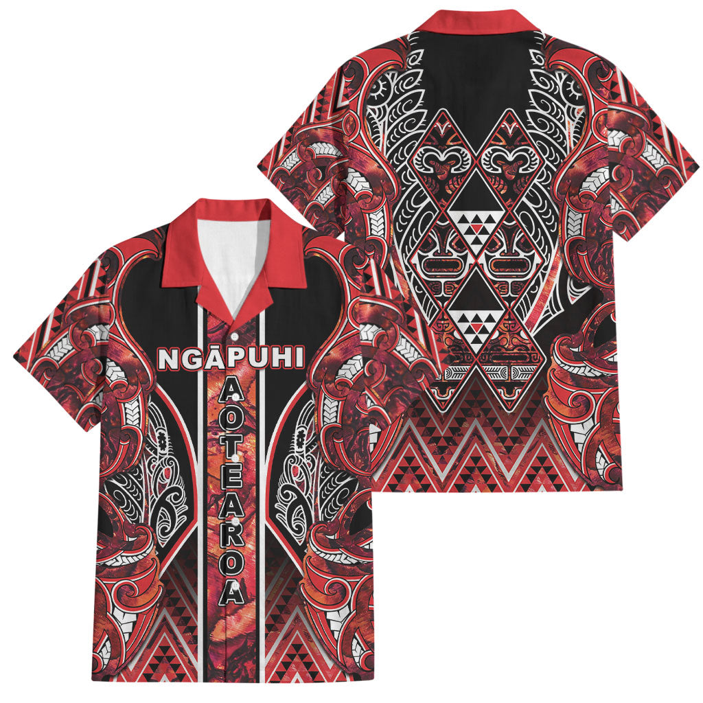 Aotearoa Ngapuhi Family Matching Off Shoulder Maxi Dress and Hawaiian Shirt Maori Red Tribal Paua Shell Pattern