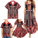 Aotearoa Ngapuhi Family Matching Summer Maxi Dress and Hawaiian Shirt Maori Red Tribal Paua Shell Pattern