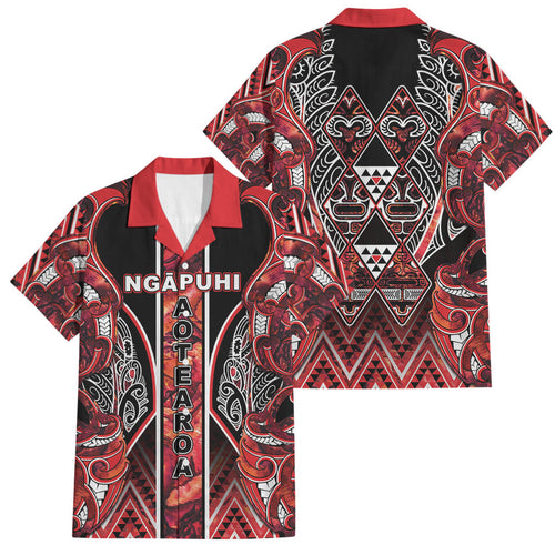 Aotearoa Ngapuhi Family Matching Summer Maxi Dress and Hawaiian Shirt Maori Red Tribal Paua Shell Pattern