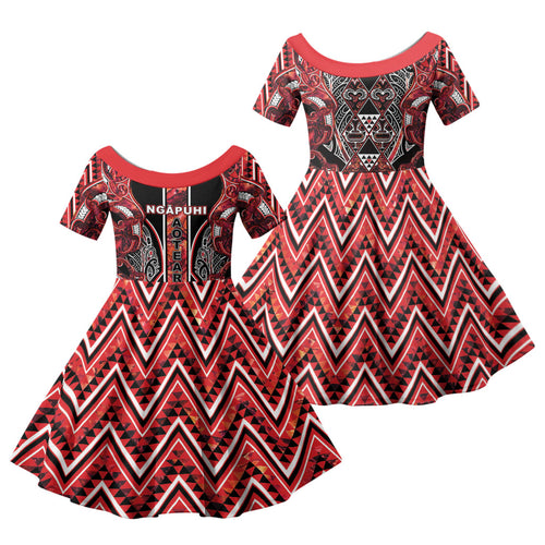 Aotearoa Ngapuhi Family Matching Summer Maxi Dress and Hawaiian Shirt Maori Red Tribal Paua Shell Pattern