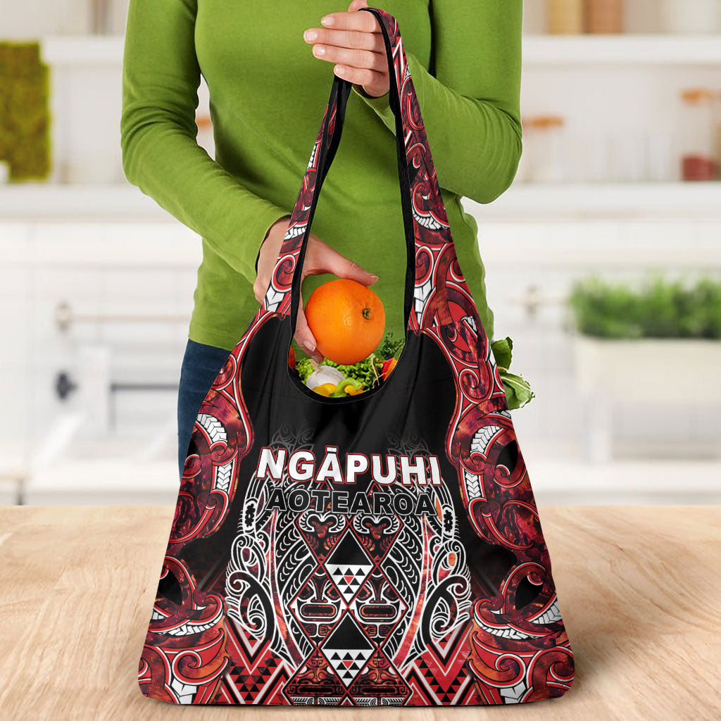 Aotearoa Ngapuhi Grocery Bag Maori Red Tribal Paua Shell Pattern
