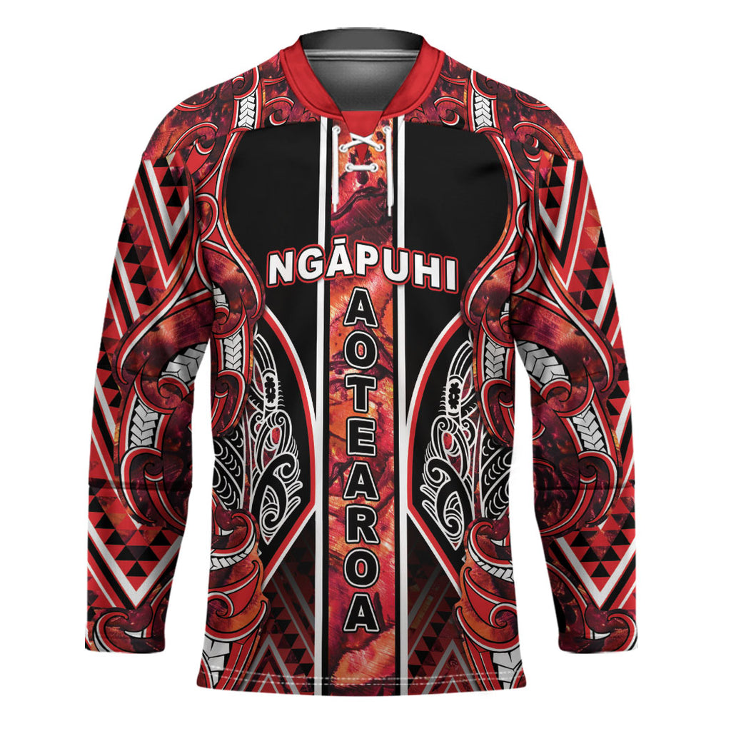 Aotearoa Ngapuhi Hockey Jersey Maori Red Tribal Paua Shell Pattern