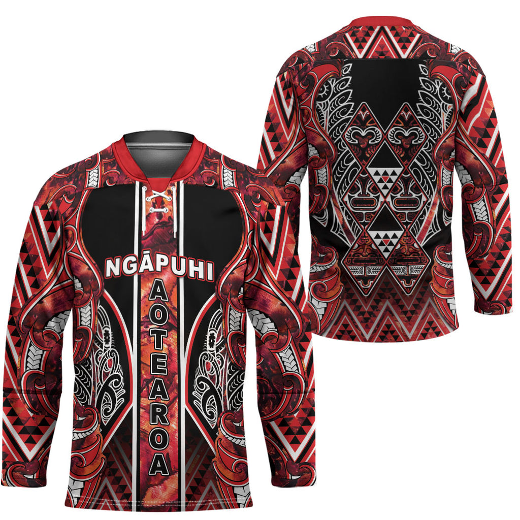 Aotearoa Ngapuhi Hockey Jersey Maori Red Tribal Paua Shell Pattern