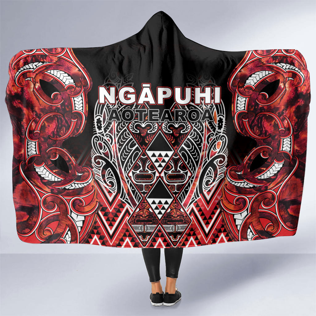 Aotearoa Ngapuhi Hooded Blanket Maori Red Tribal Paua Shell Pattern