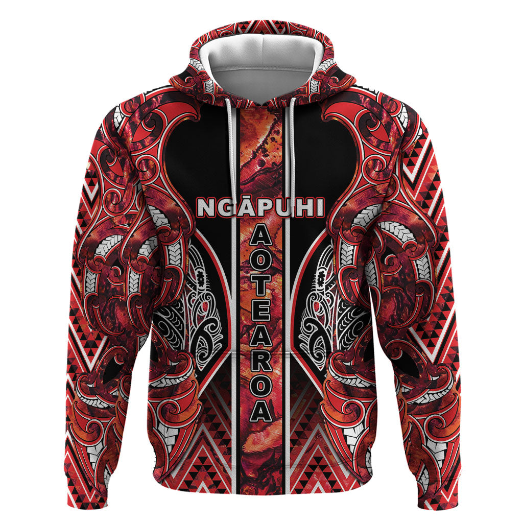 Aotearoa Ngapuhi Hoodie Maori Red Tribal Paua Shell Pattern