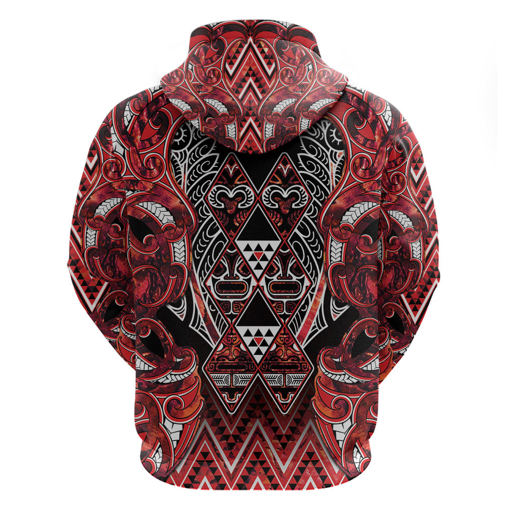 Aotearoa Ngapuhi Hoodie Maori Red Tribal Paua Shell Pattern