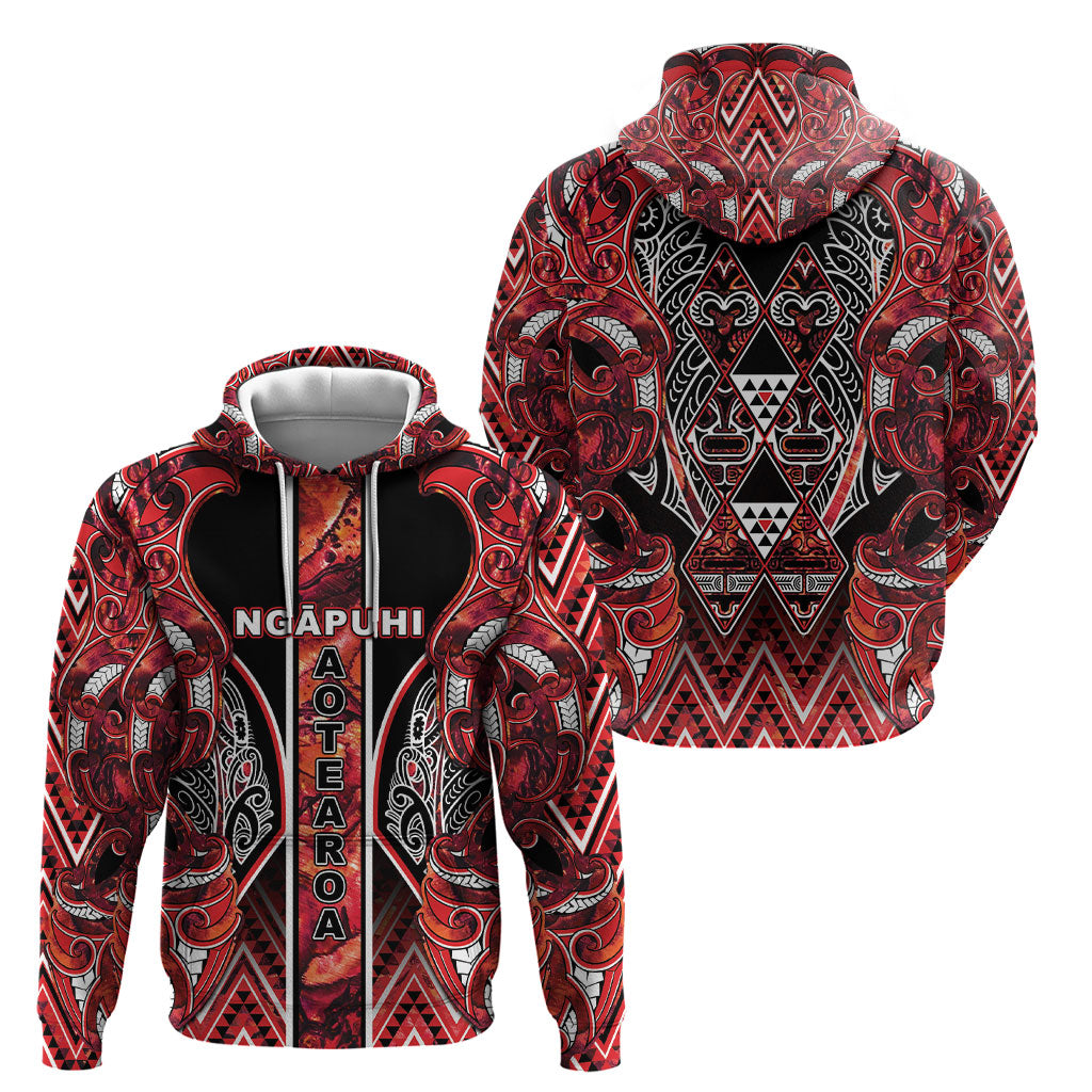 Aotearoa Ngapuhi Hoodie Maori Red Tribal Paua Shell Pattern