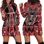 Aotearoa Ngapuhi Hoodie Dress Maori Red Tribal Paua Shell Pattern