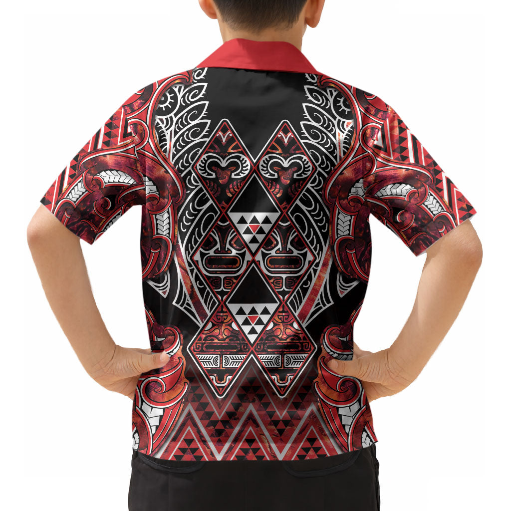 Aotearoa Ngapuhi Kid Hawaiian Shirt Maori Red Tribal Paua Shell Pattern